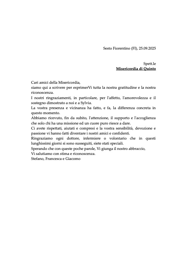 Lettera Zii misericordia di quinto