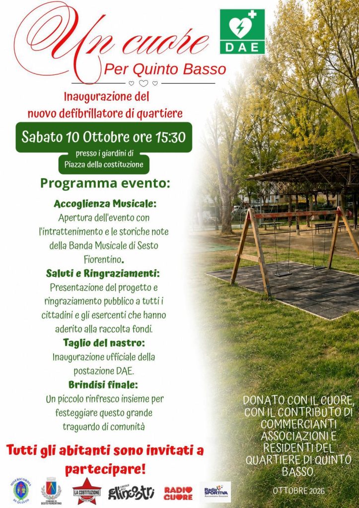 Un cuore per Quinto Basso, inaugurazione DAE, 10 ottobre 2026 ore 15:30